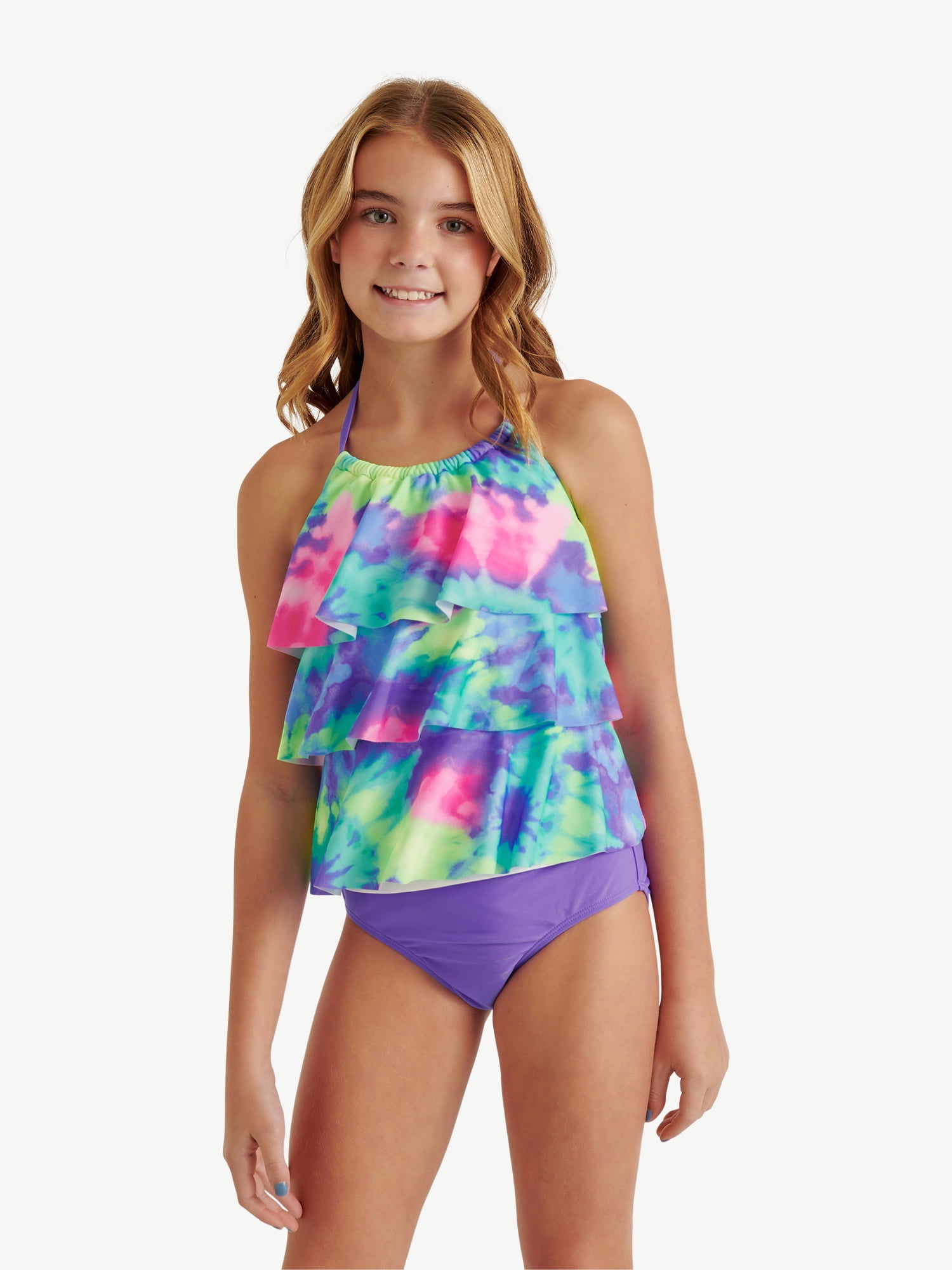Justice Girls 2 piece Ruffle Halter Tankini Swimsuit, sizes XS-XL