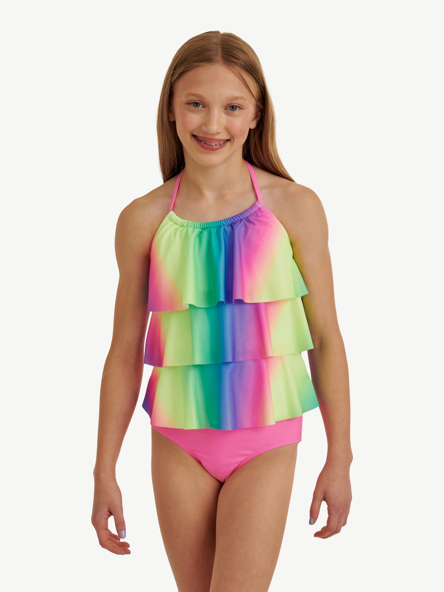 Justice Girls 2 piece Ruffle Halter Tankini Swimsuit, sizes XS-XL