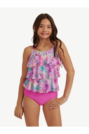 Girls 2 piece Ruffle Tankini Swimsuit, sizes XS-XL