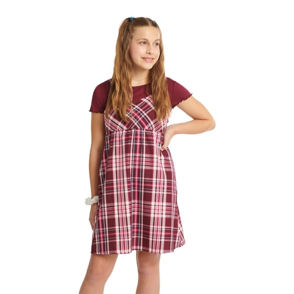 Justice Girls 2Fer Babydoll Plaid Dress, Sizes XS-XLP