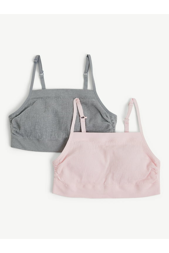 Girls 2x2 Seamless Rib Bra, 2-Pack, Sizes 28-38