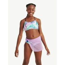 Justice Girls 3-Piece Halter Top with Multi Straps Bikini Swimsuit with Swim Skirt Cover Up, Sizes 5-18