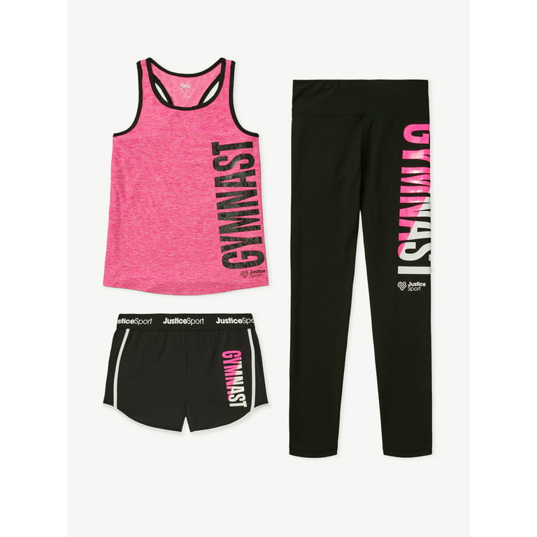 Justice Girls Active Tank, Short, and Legging, 3-Piece Outfit Set