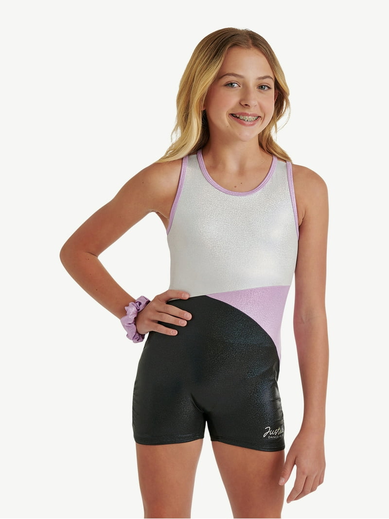 Justice All Over Foil Biketard for Girls with Matching Scrunchie
