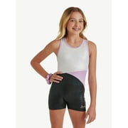 Justice All Over Foil Biketard for Girls with Matching Scrunchie, Sizes XS-XL