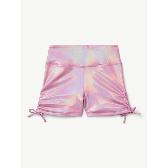 Justice Girls Foil Dance Shorts for Gymnastics and Practice, Adjustable High Waist, Sizes XS-XL