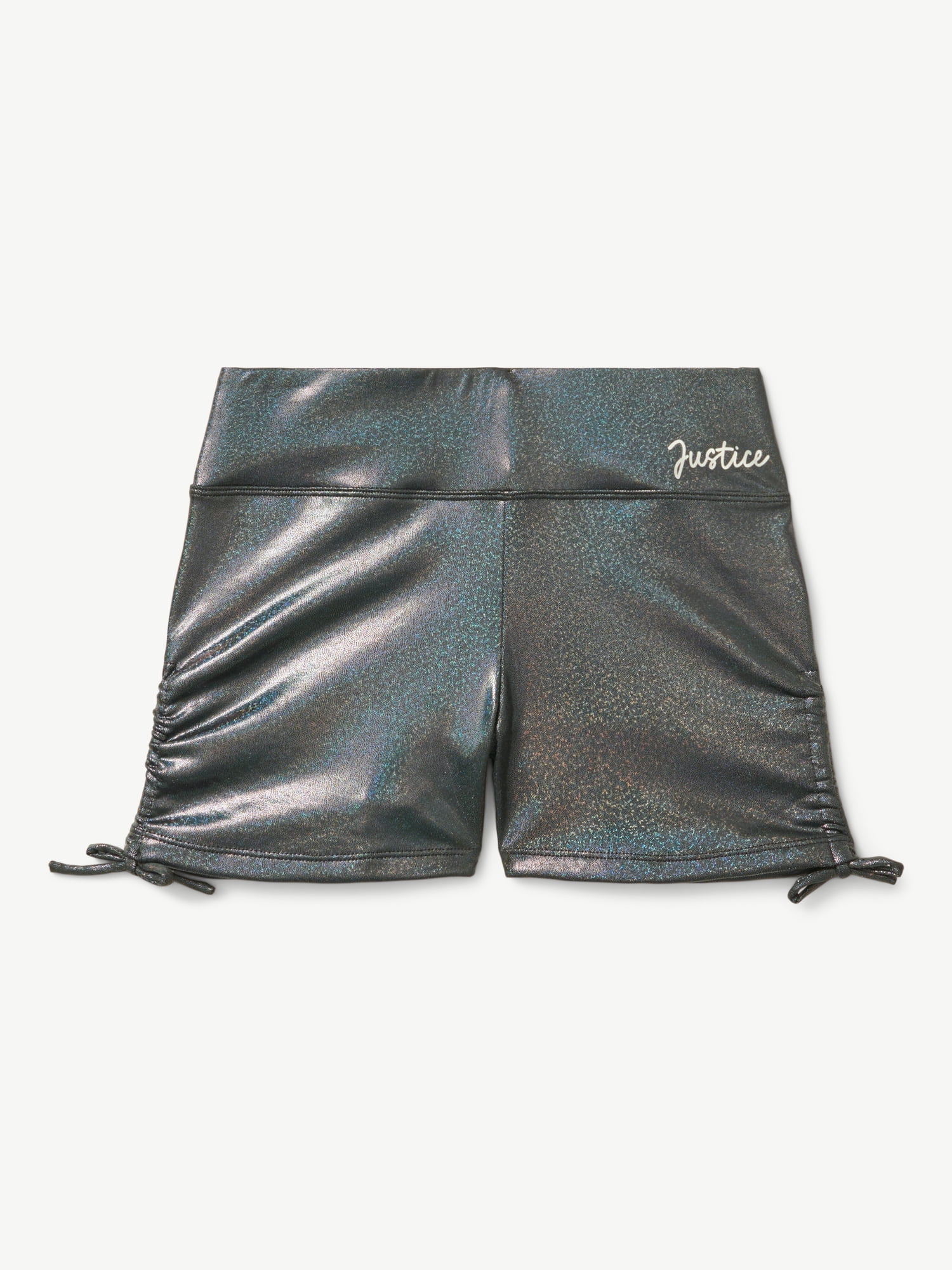 Justice Girls Foil Dance Shorts for Gymnastics and Practice, Adjustable High Waist, Sizes XS-XL