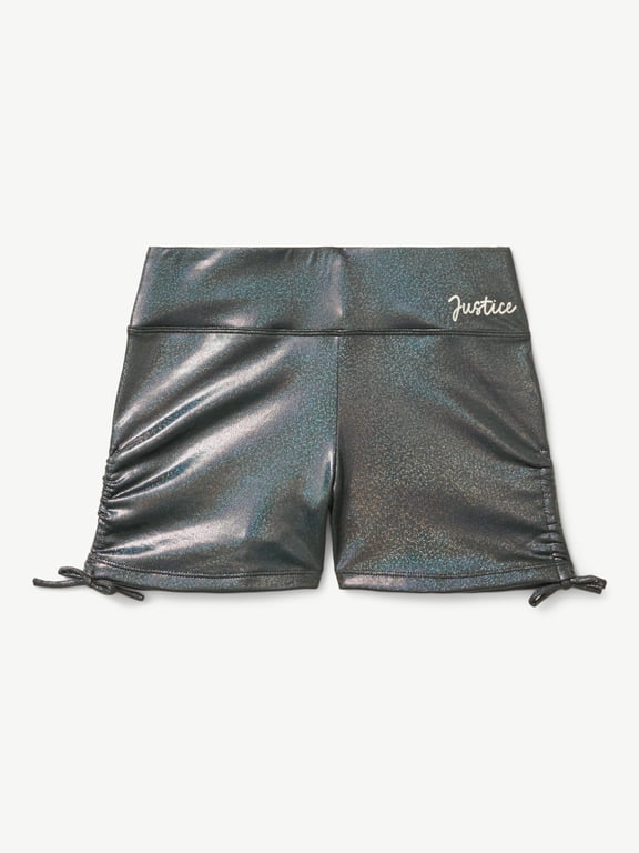 Girls Foil Dance Shorts for Gymnastics and Practice, Adjustable High Waist, Sizes XS-XL