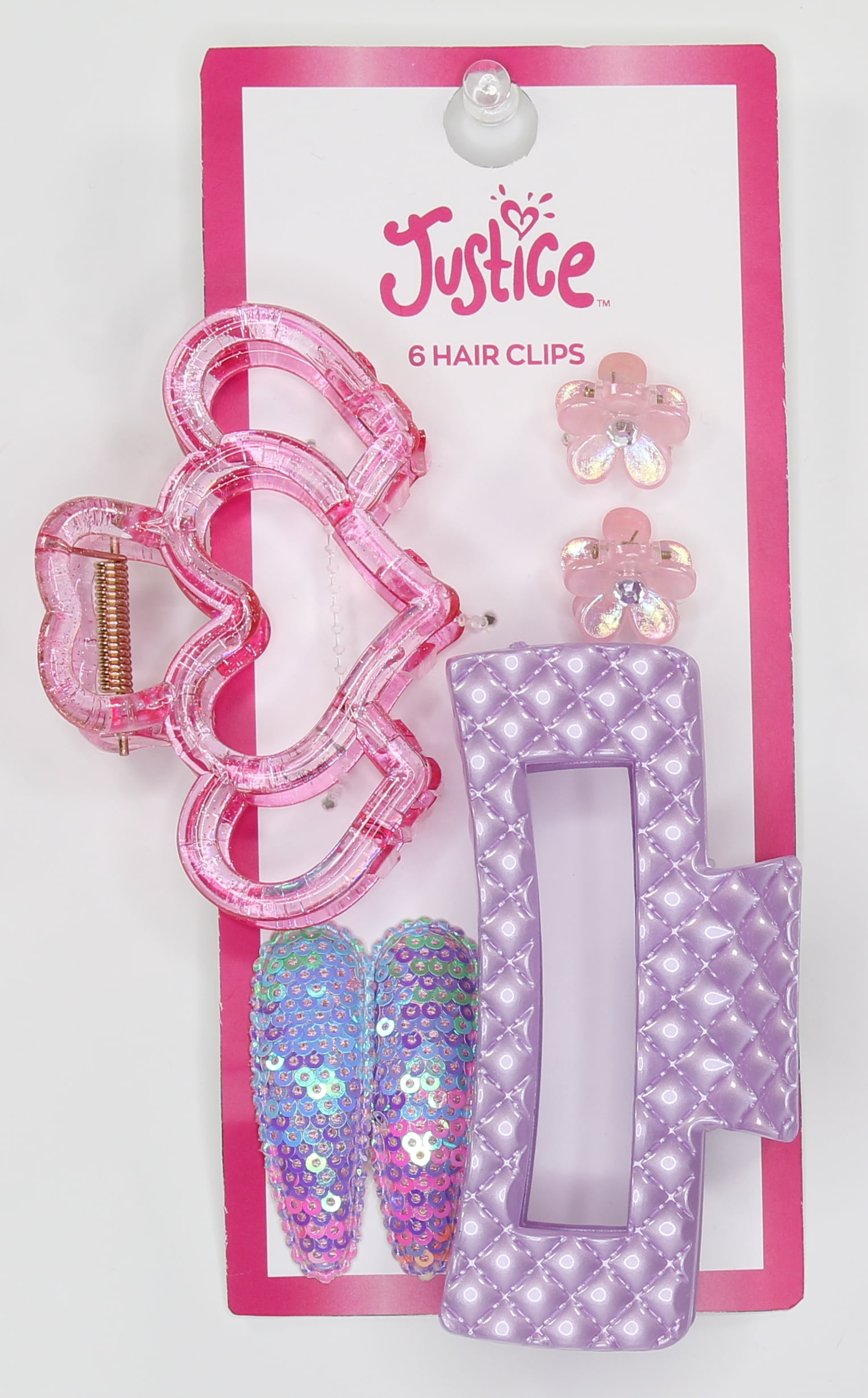Justice Girls 6-Piece Hair Clip Set, Pink/Purple, Kids 