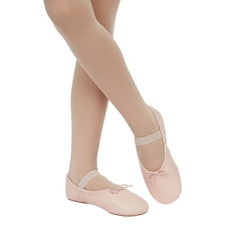 Justice Girls Ballet Shoes for Dance Class, Leather Sole with Adjustable Strap, Sizes 1-13