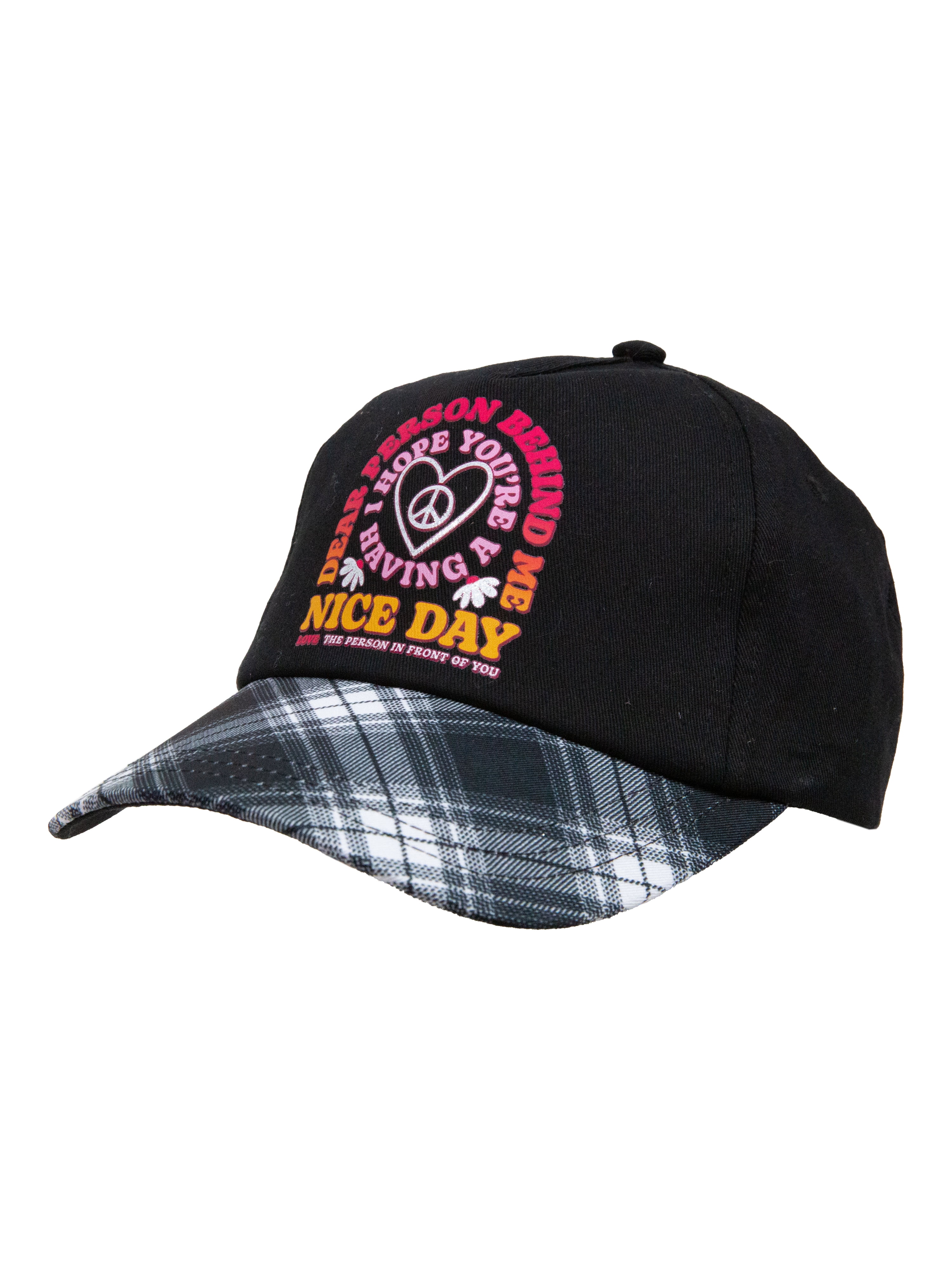 Justice Girls Baseball Style Hat, Black with Plaid Brim