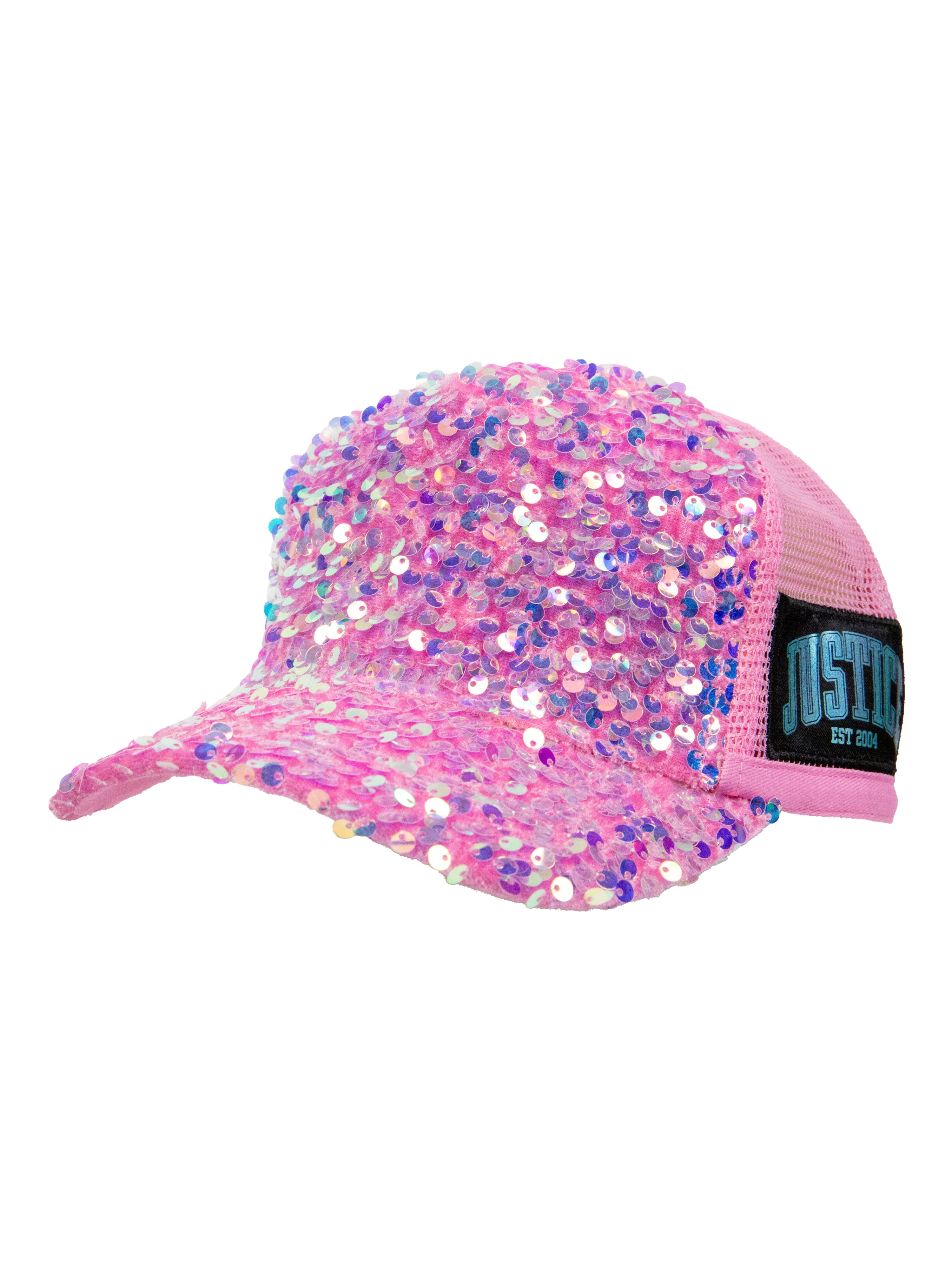 Justice Girl's Velvet Sequins Baseball Hat, Pink