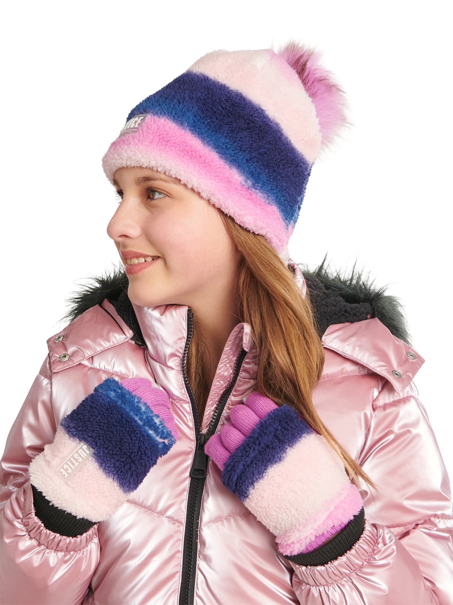 Justice Girls Beanie with Pom and Gloves, 2-Piece Cold Weather Set