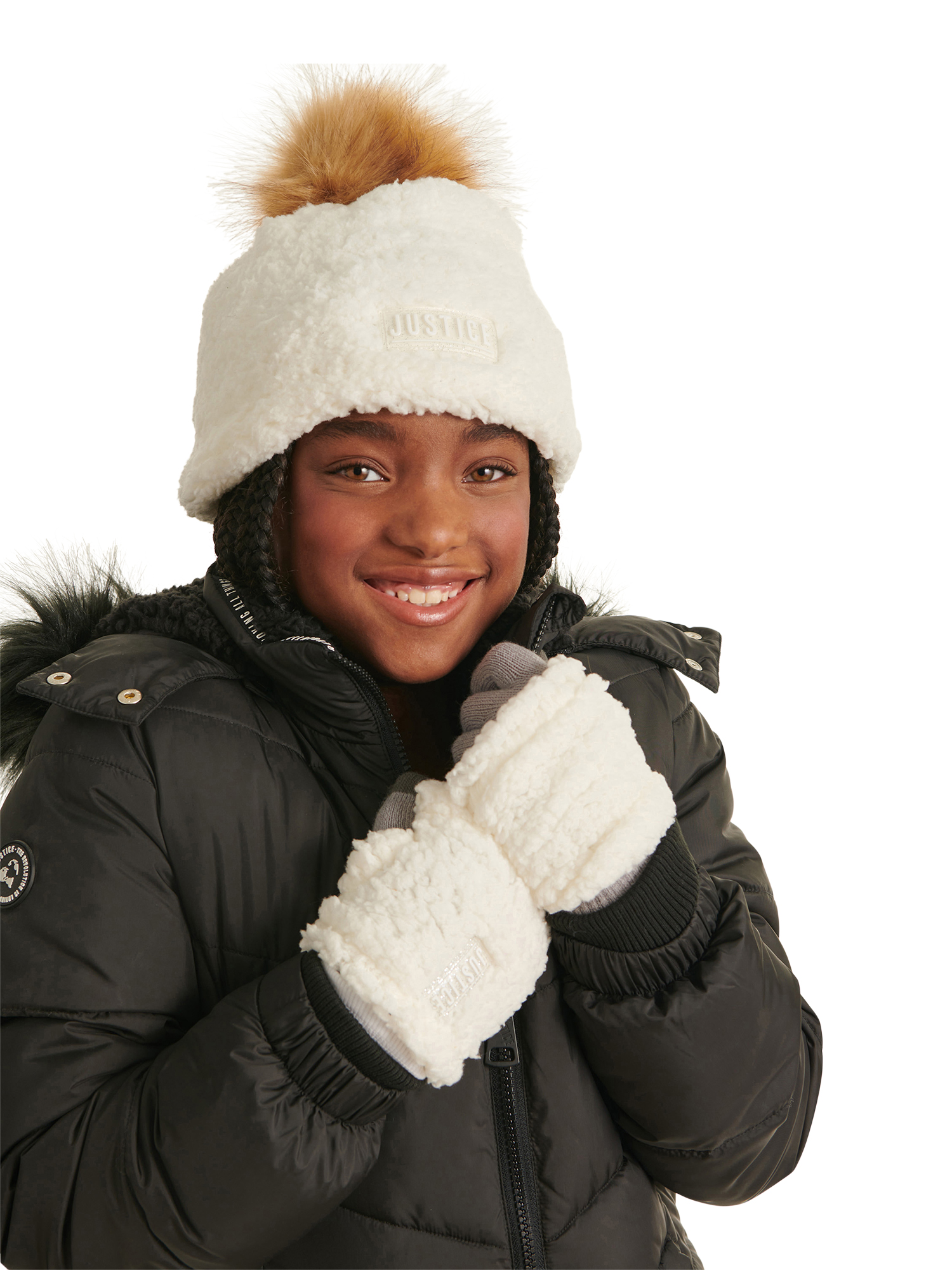 Justice Girls Beanie with Pom and Gloves, 2-Piece Cold Weather Set, One Size - image 1 of 3