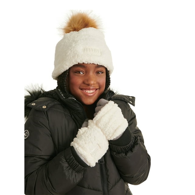 Justice Girls Beanie with Pom and Gloves, 2-Piece Cold Weather Set, One Size