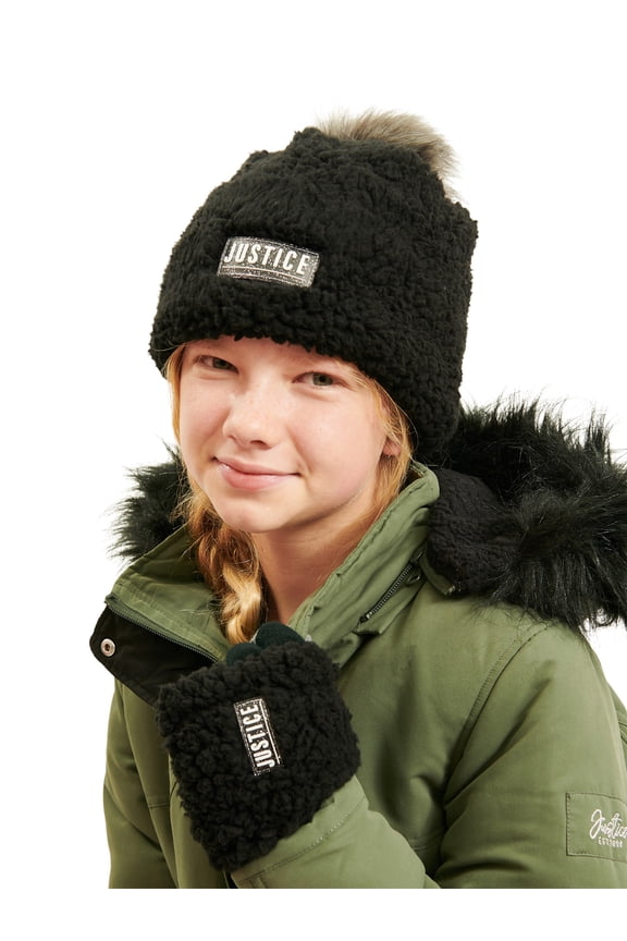 by Justice Girls' Cozy Polyester Faux Sherpa Gloves, Black