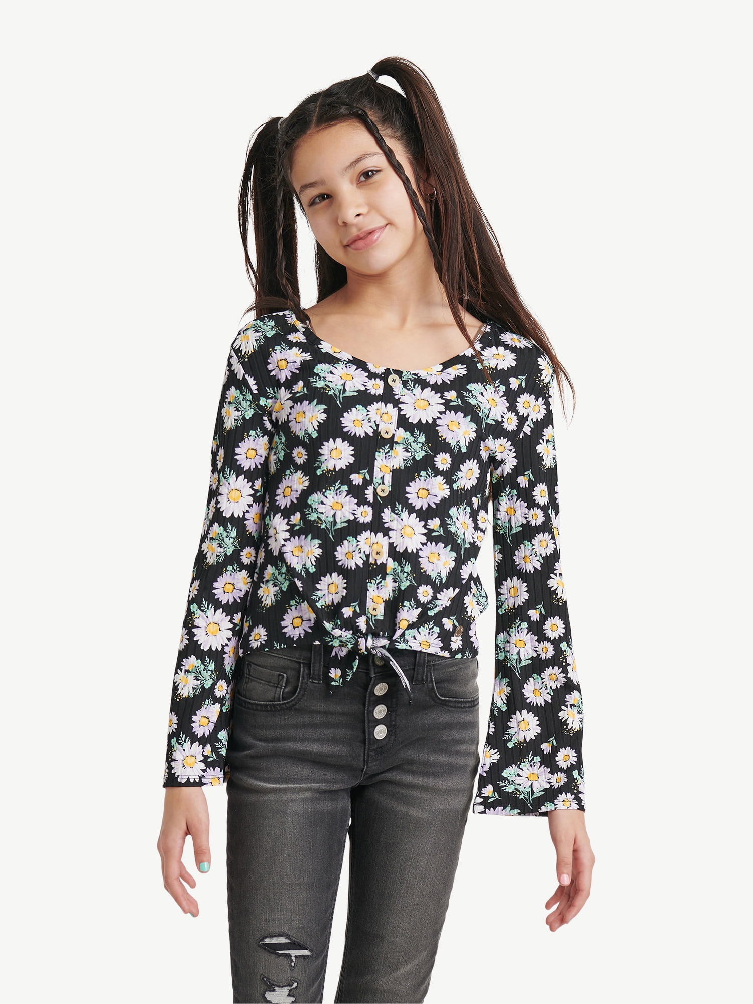 Justice Girls Bell Sleeve Ribbed Top, Sizes XS-XLP - Walmart.com