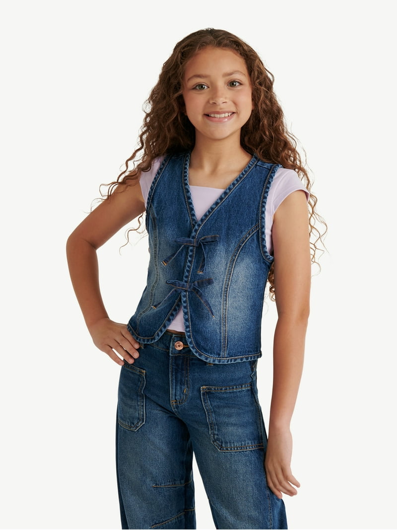 Justice Girls Bow Denim Vest, Sizes XS XLP