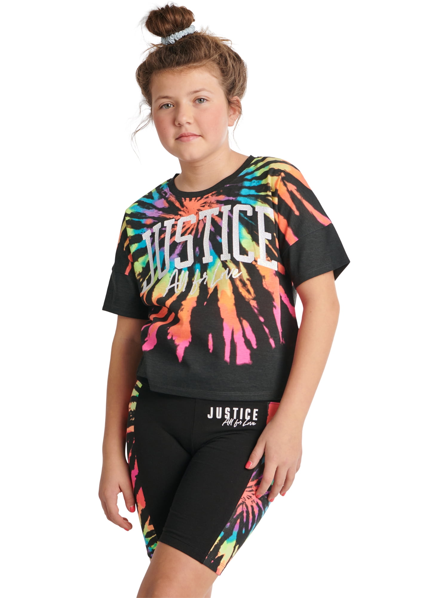 Justice Girls Boxy Oversized T-Shirt & Bike Short Outfit Set, Sizes XS-XXL  