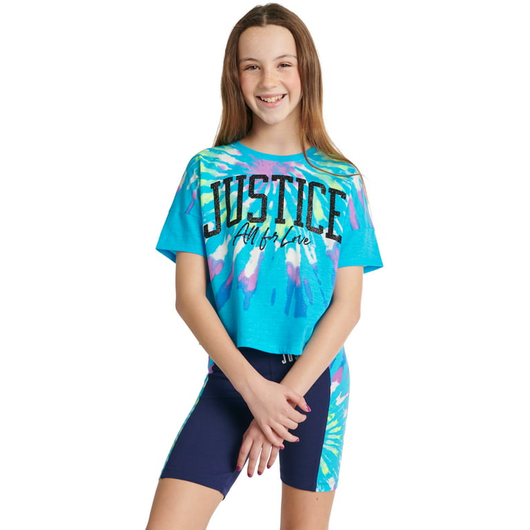 Justice Girls Boxy Oversized T-Shirt & Bike Short Outfit Set