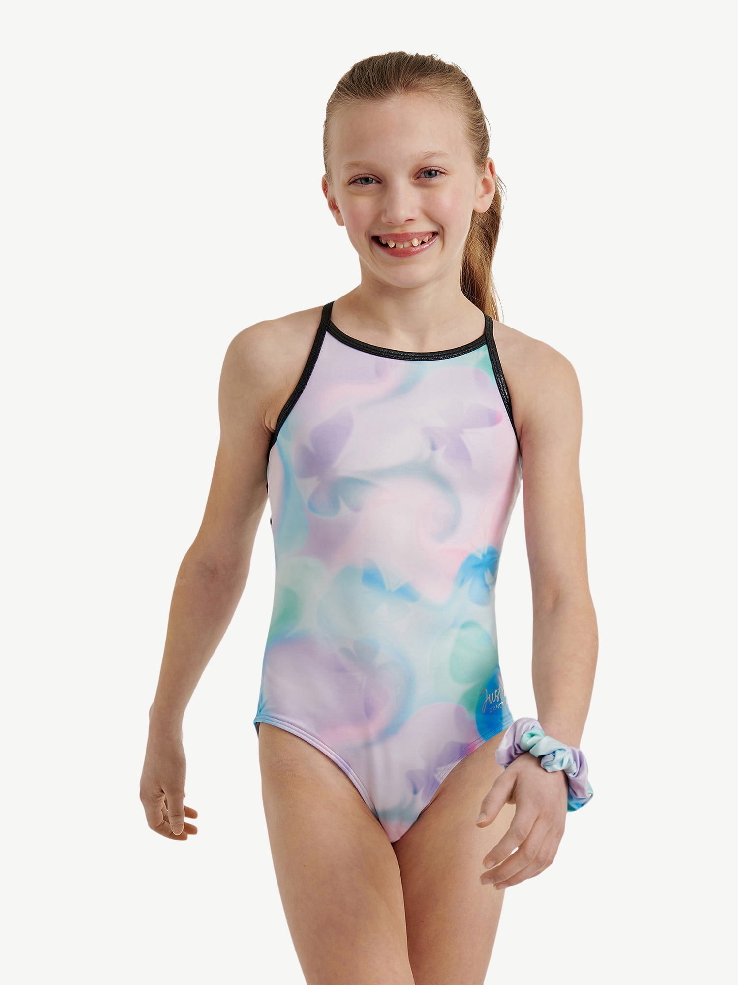 Justice Strappy Back Sports Bra for Teens with Butterfly Cloud Dye Print, Sizes XS-XL