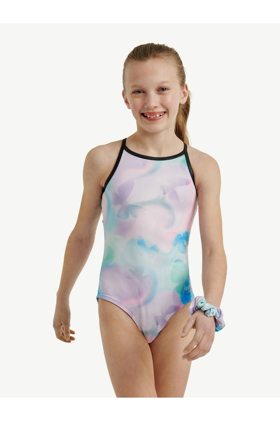 Strappy Back Sports Bra for Teens with Butterfly Cloud Dye Print, Sizes XS-XL