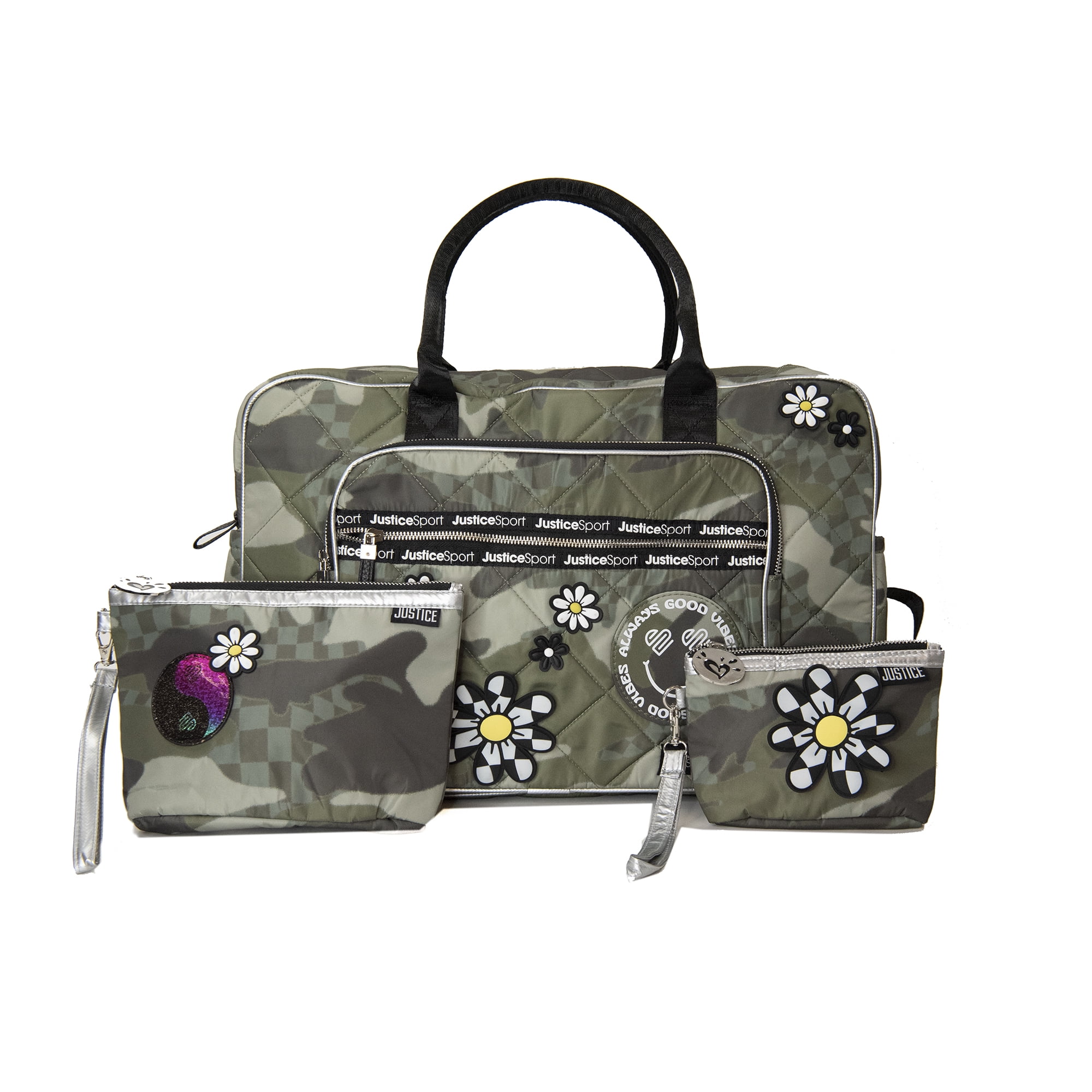 Justice Girls Kitsch Icon Print Weekender Duffle Bag 3 Piece Set
