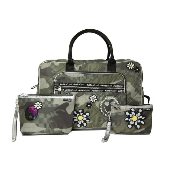 Justice Girls Camo Print Weekender Bag, 3-Piece Set Green