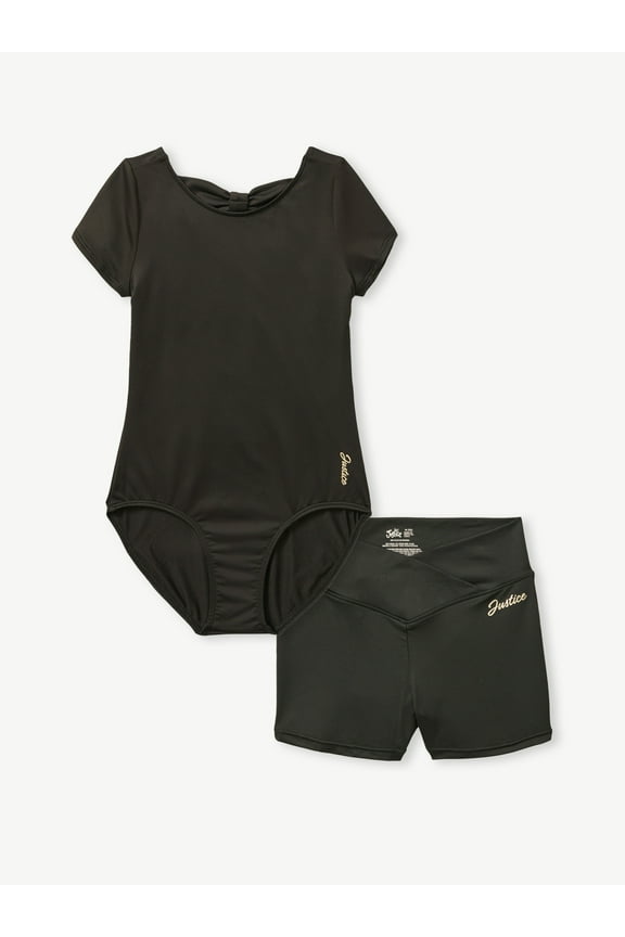 Girls Cap Sleeve Leotard and Dance Short, Sizes XS-XL