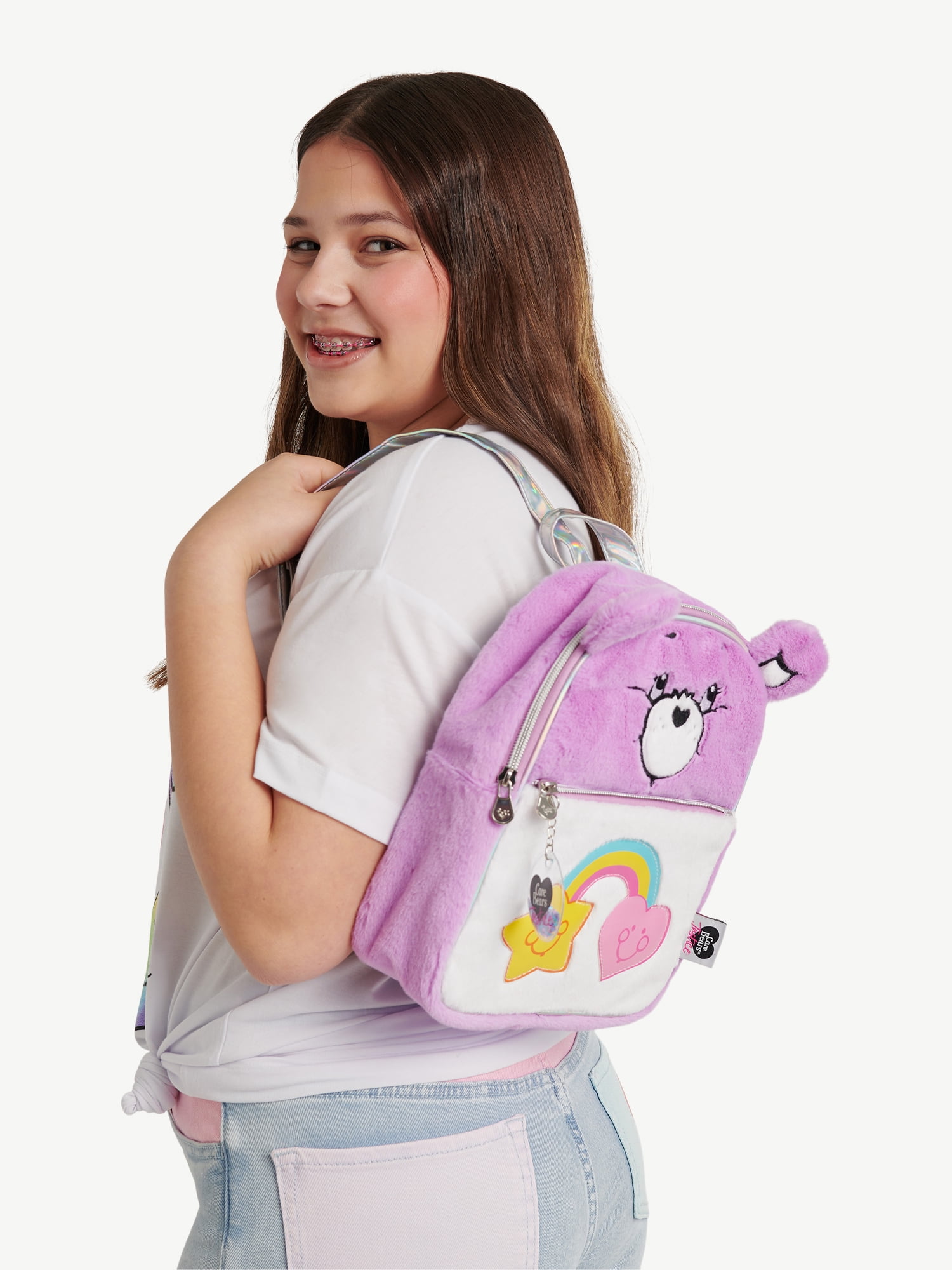 Justice Girls Care Bears Mini Backpack with 3D Ears and Rainbow
