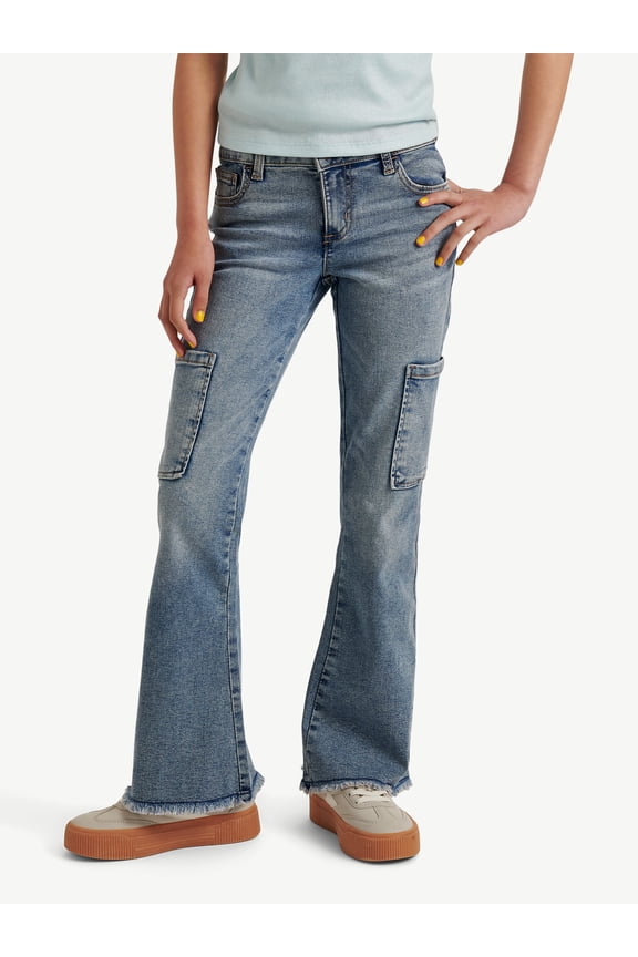 Girls Cargo Flare Jeans, Sizes 6-18, Slim & Plus