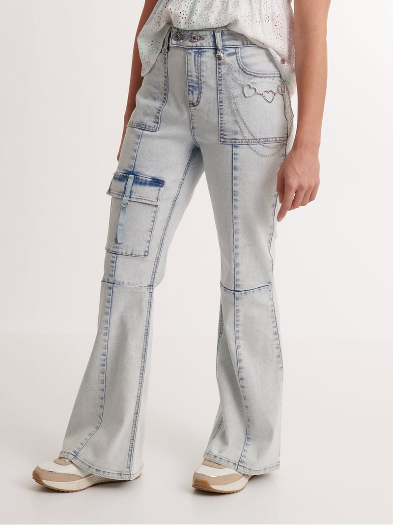 Justice Girls Cargo Flare Jeans with Removable Chain, Sizes 18