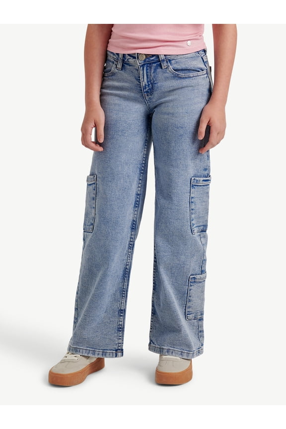 Girls Cargo Wide Leg Jeans, Sizes 6-18, Slim & Plus