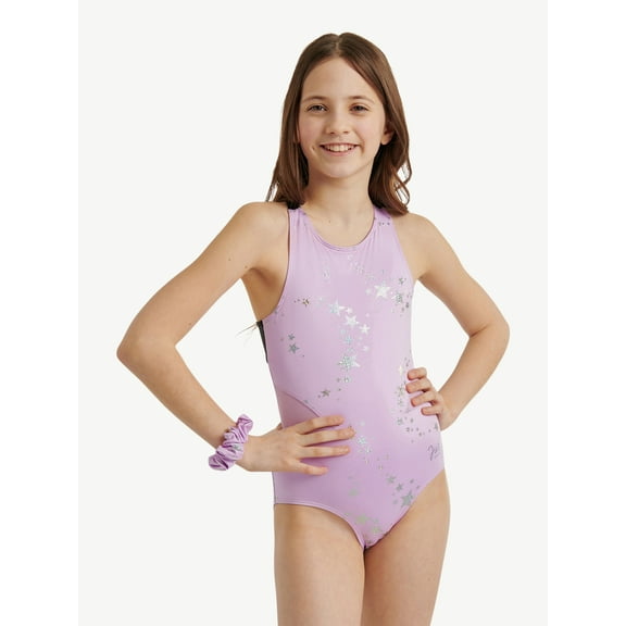 Justice Celestial Foil Print Gymnastics Leotards for Teens with Scrunchie, Sizes XS-XL
