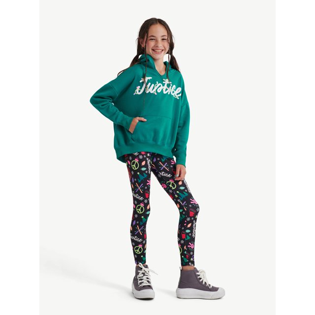 Justice Girls Christmas Hoodie and Legging 2Piece Outfit Set, Sizes XS