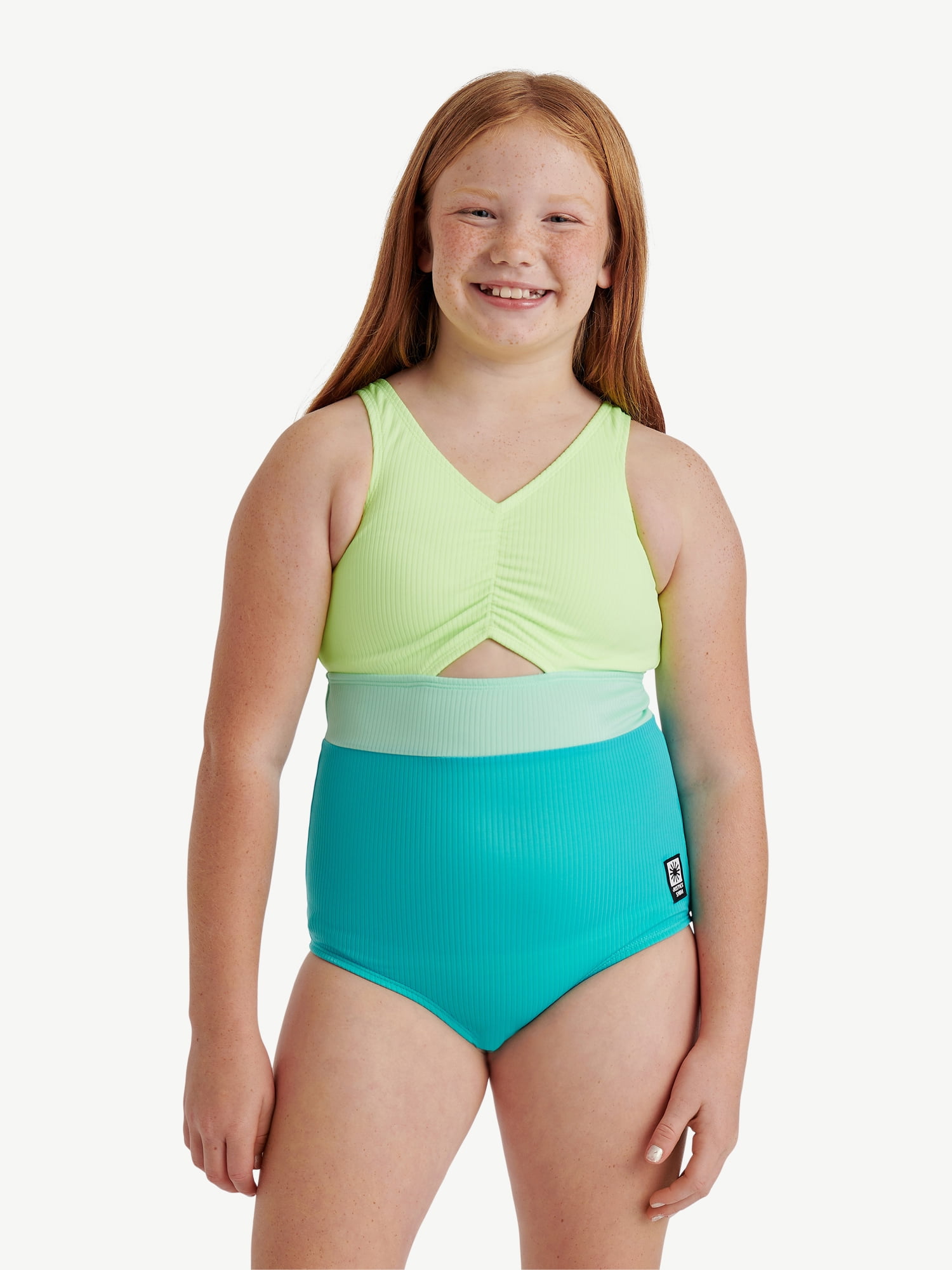 Justice Girls Cinched Color Block Swimsuit, 1-Piece, Sizes XS-XL