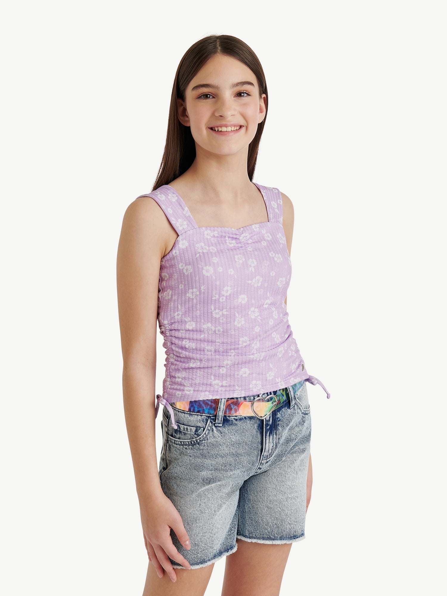 Justice Girls Cinched Floral Tank, Sizes XS - XLP - Walmart.com