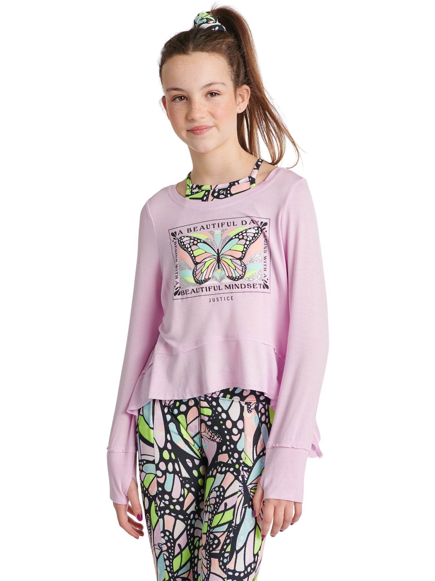 Justice Girls Collection X Long Sleeve 2-Fer Swing T-Shirt Justice Girls Collection X Long Sleeve 2-Fer Swing T-Shirt