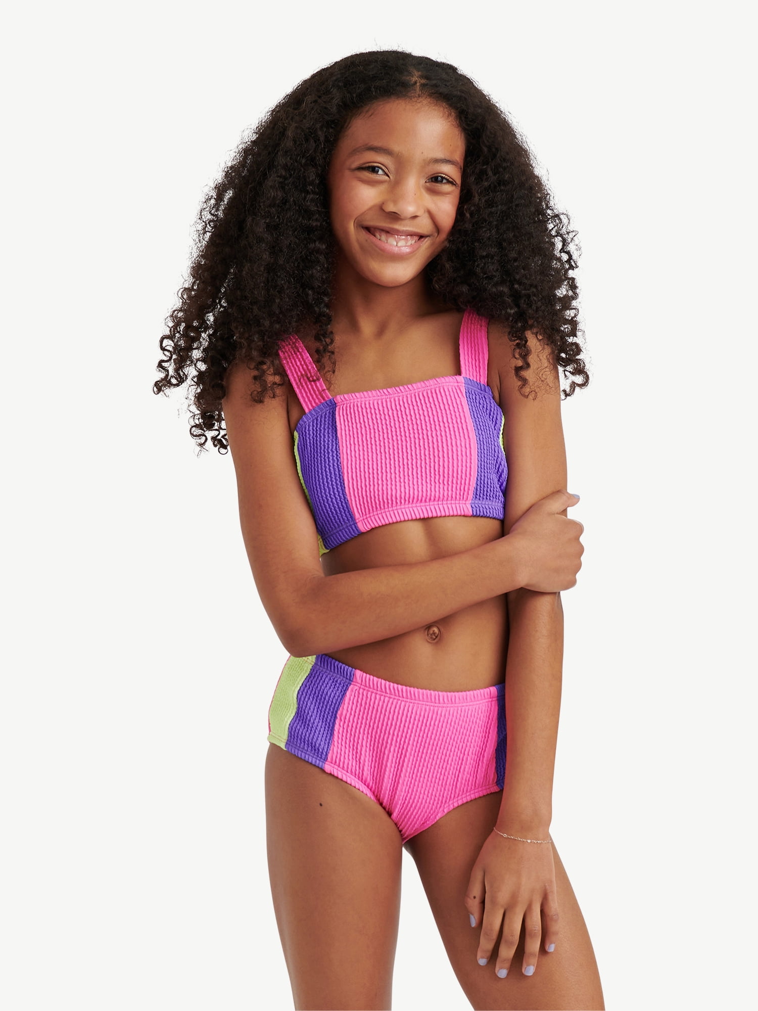 Justice Girls Color Blocked Popcorn Color Bikini Swimsuit , Sizes XS-XL