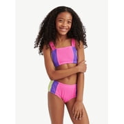 Girls Color Blocked Popcorn Color Bikini Swimsuit , Sizes XS-XL