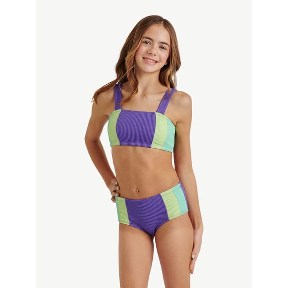 Justice Girls Color Blocked Popcorn Color Bikini Swimsuit , Sizes XS-XL