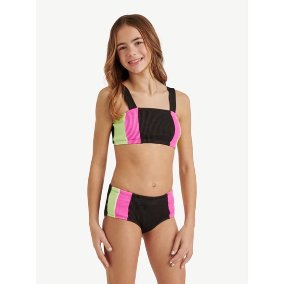 Justice Girls Color Blocked Popcorn Color Bikini Swimsuit , Sizes XS-XL