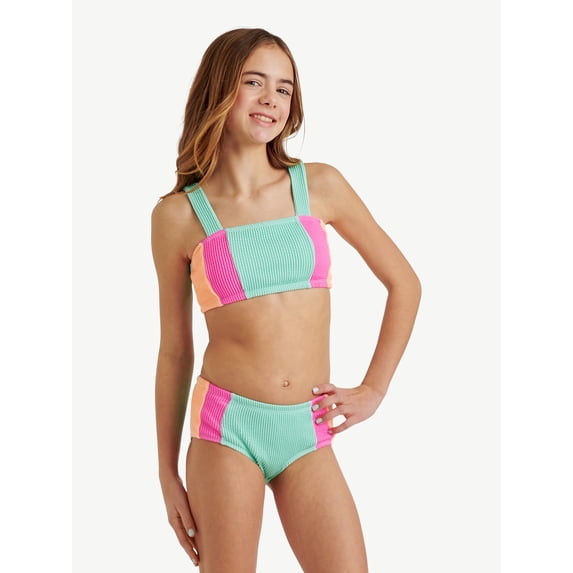 Justice Girls Color Blocked Popcorn Color Bikini Swimsuit , Sizes XS-XL