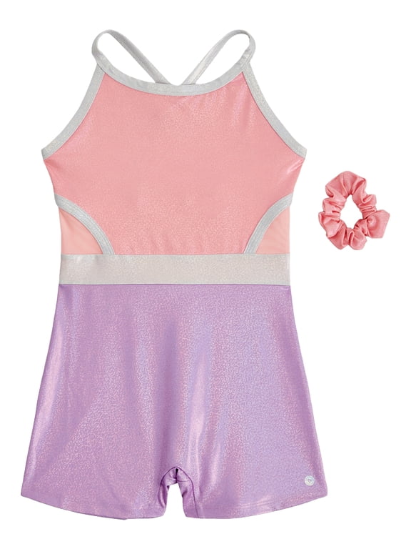 Girls' Colorblock Biketard, Sizes XS-XL