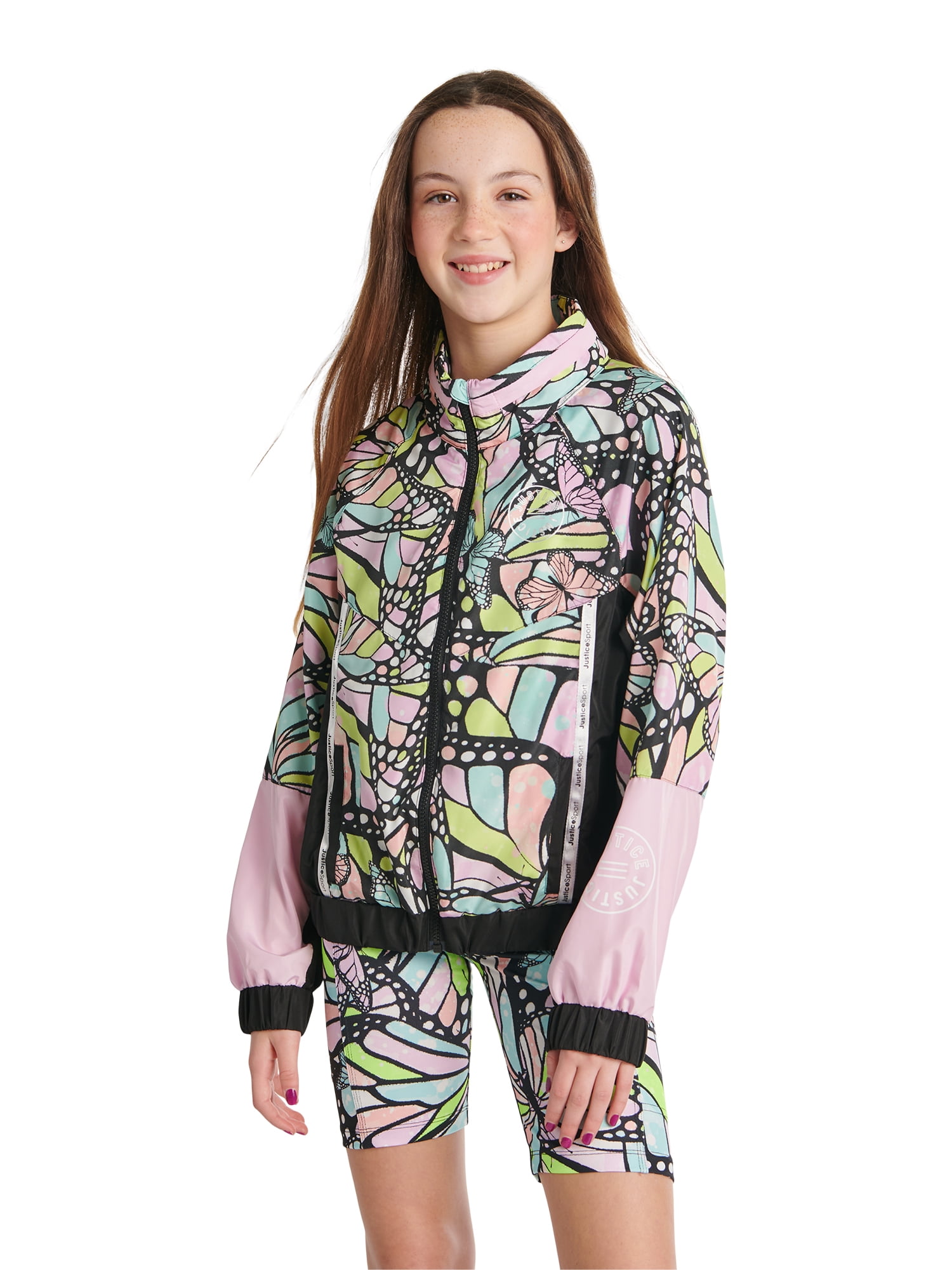 Justice Girls Colorblocked Full Zip Windbreaker Jacket Sizes 5 18