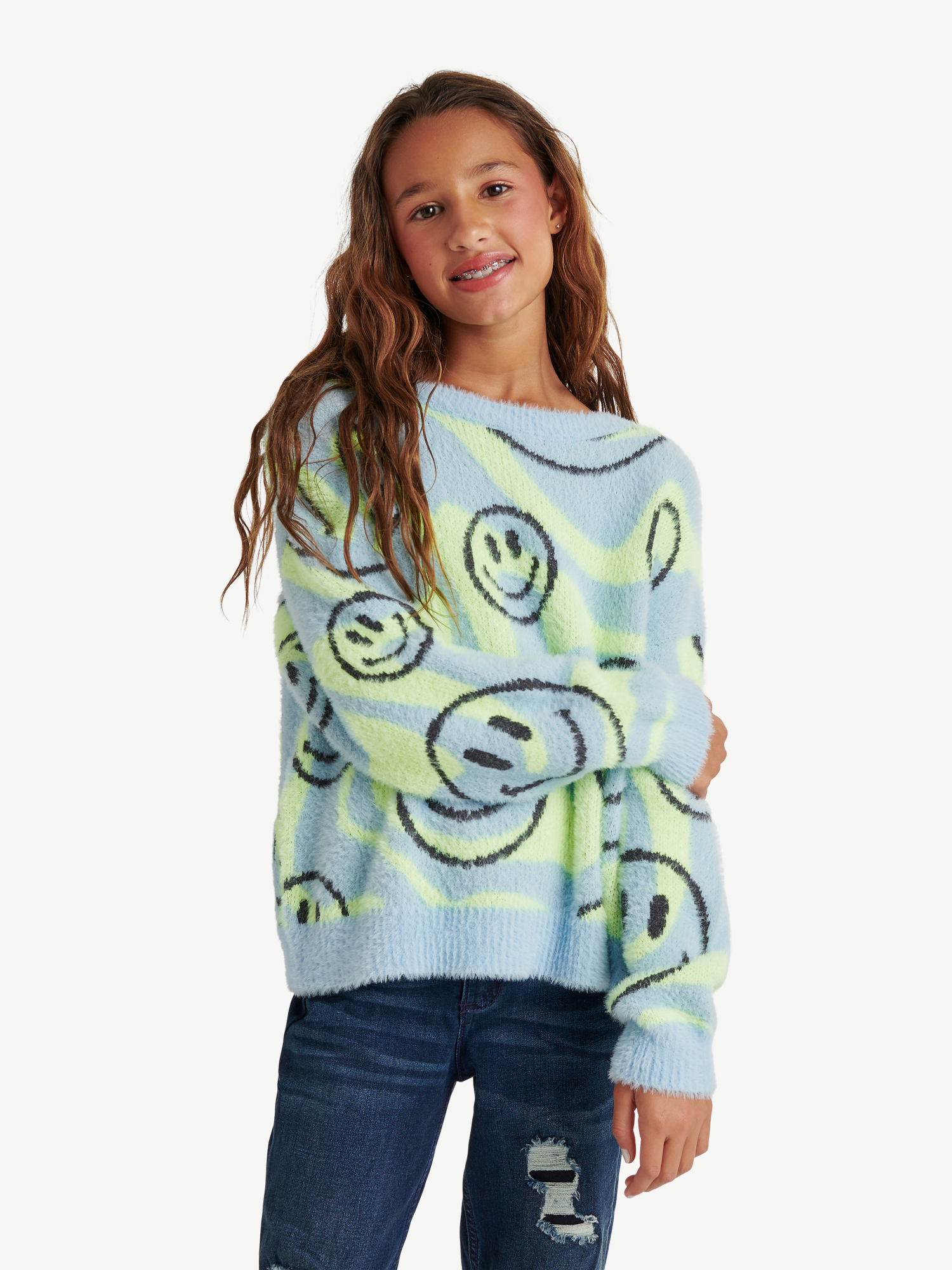 Justice Girls Crew Neck Eyelash Sweater, Sizes XS-XLP - Walmart