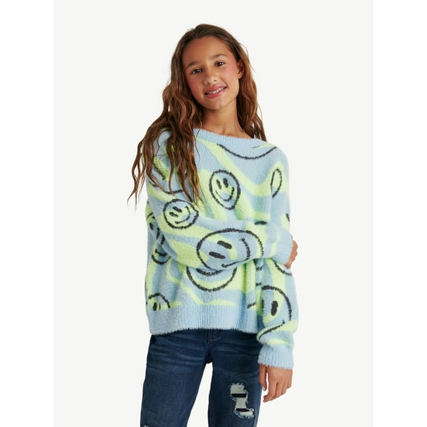 Justice Girls Crew Neck Eyelash Sweater, Sizes XS-XLP - Walmart