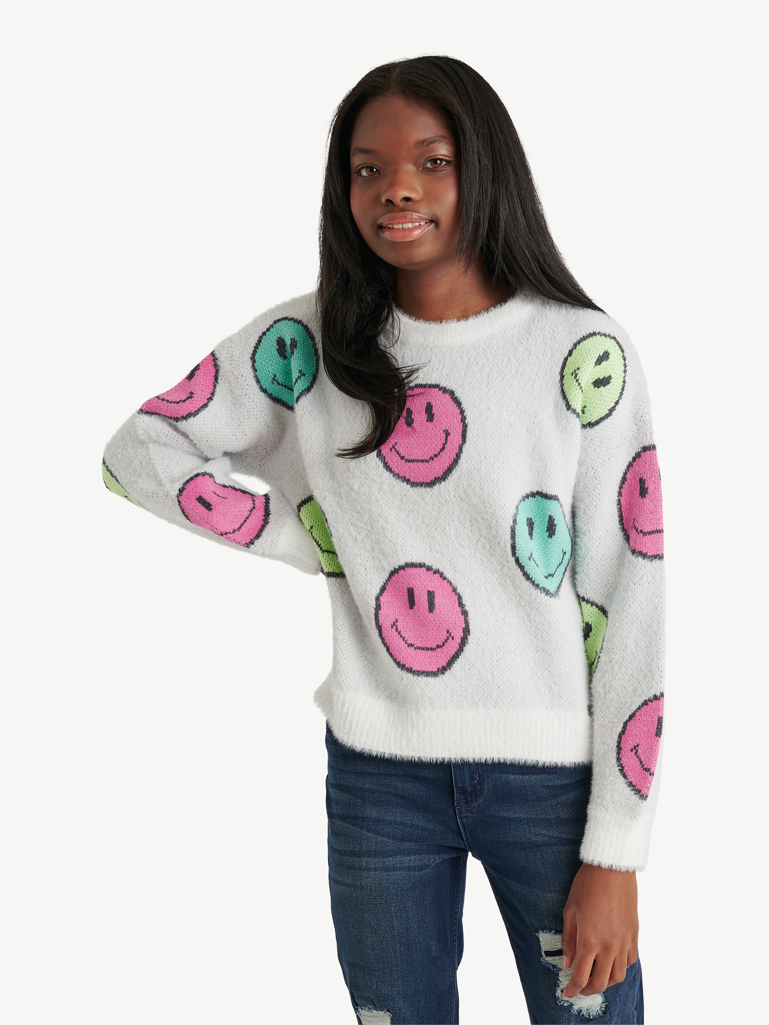 Justice Girls Crew Neck Eyelash Sweater , Sizes Xs-Xlp - Walmart