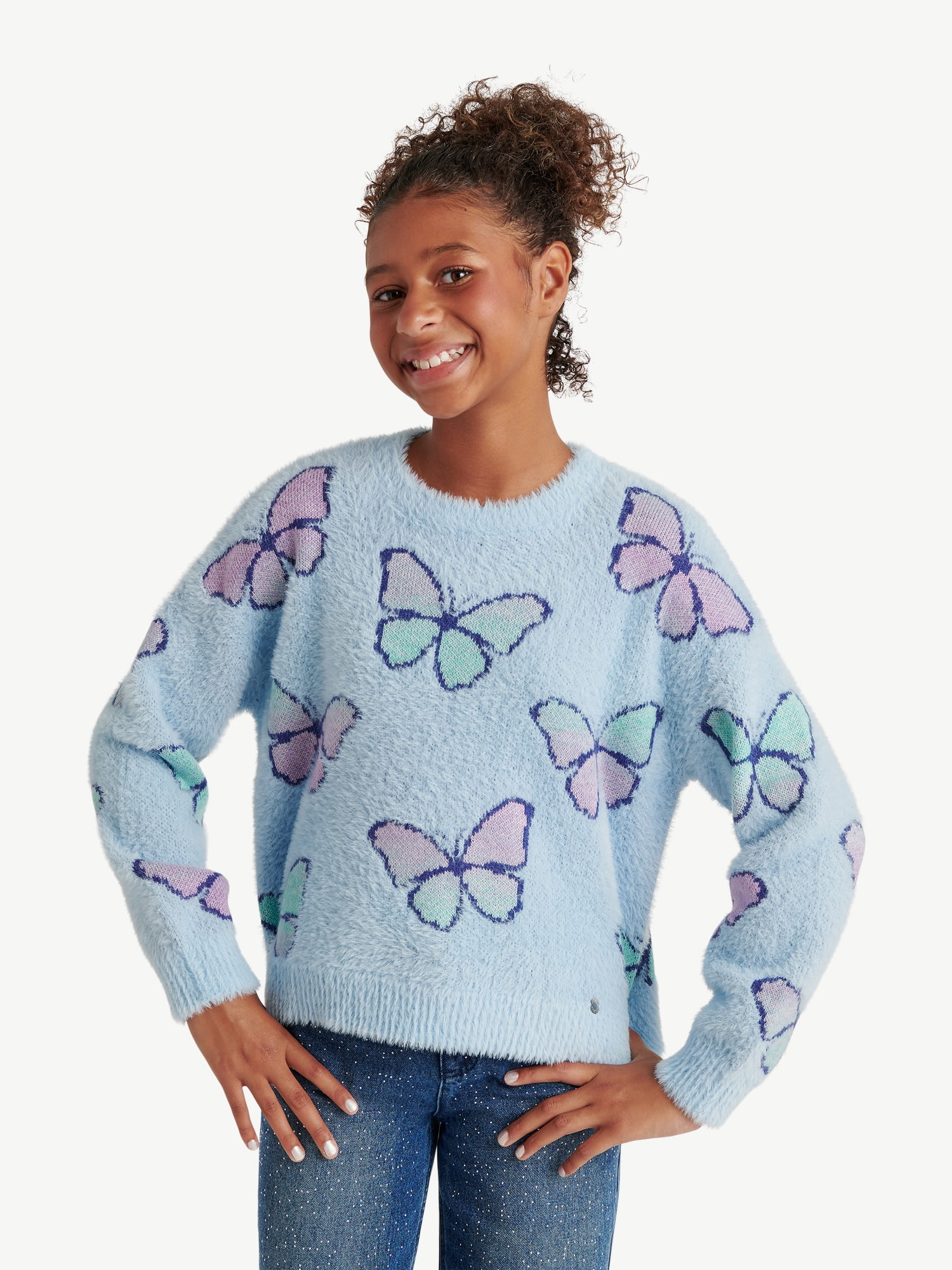 Justice Girls Crew Neck Eyelash Sweater , Sizes Xs-Xlp - Walmart