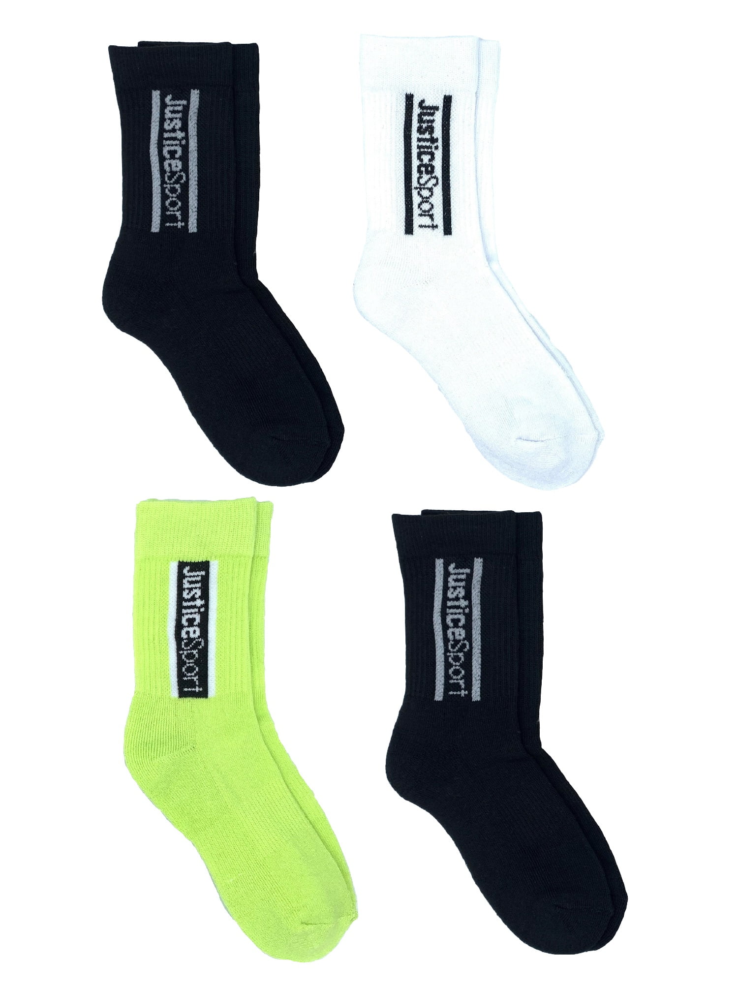 Justice, Girls Crew Socks, 4-Pack, Sizes M-L